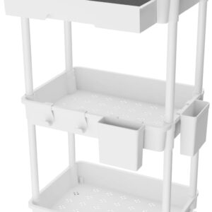 REBECAT Three-Tier Rolling Cart with Drawer, White