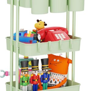 LEHOM 3-Tier Rolling Utility Cart with Cups and Hooks