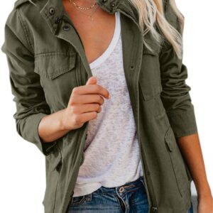 Pepochic Women's Lightweight Utility Jacket with Zip and Snaps