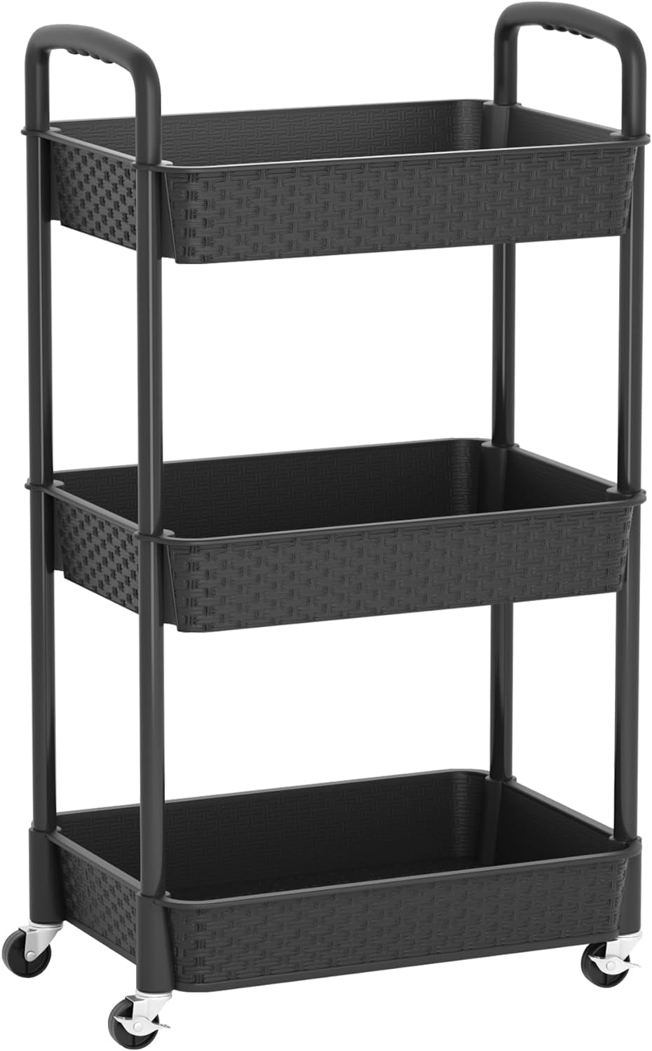 Three-Tier Rolling Utility Cart with Handle, Black - Image 7