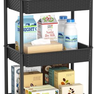 Three-Tier Rolling Utility Cart with Handle, Black