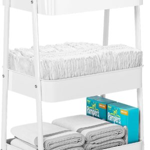 White Three-Tier Rolling Diaper Organizer Cart