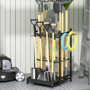 Metal Garden Tool Organizer with Hooks for Garage or Yard